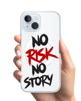 Etui do iPhone 15 Plus z MagSafe przeźroczyste, silikonowe Flexi, Positive Vibes, No Risk No Story