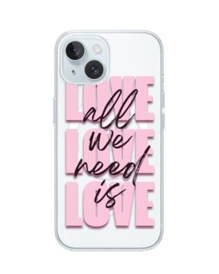 Etui do iPhone 15 Plus z MagSafe przeźroczyste, silikonowe Flexi, Positive Vibes, All We Need Is Love