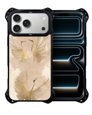 Etui do iPhone 17 Pro IBIZU DropGuard Ultra z MagSafe, Boho, Złote żurawie