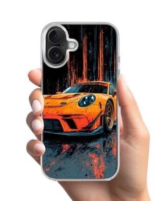 Etui do iPhone 17 z MagSafe przeźroczyste, silikonowe Flexi, Szybkie Auta, Pomarańczowa 911