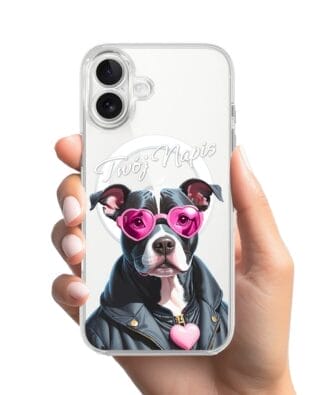 Etui do iPhone 17 z MagSafe przeźroczyste, silikonowe Flexi, Puppy Love, pies rasy Amstaff