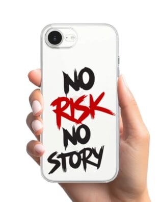 Etui do iPhone 16e przeźroczyste, silikonowe Flexi, Positive Vibes, No Risk No Story