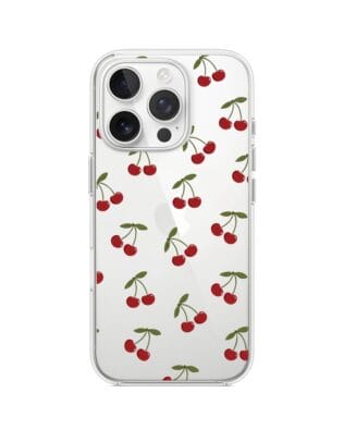 Etui do iPhone 16 Pro przeźroczyste, silikonowe Flexi, Mini Patterns, Wiśnie