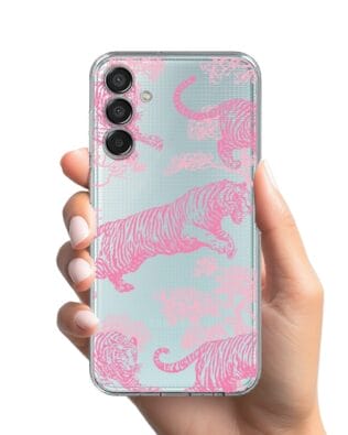 Etui do Samsung Galaxy M15 5G przeźroczyste, silikonowe Flexi, Mystic, Różowe tygrysy