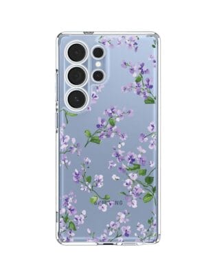Etui do Samsung Galaxy S25 Ultra przeźroczyste, silikonowe Flexi, Fioletowe Bratki