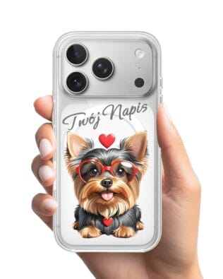 Etui do iPhone 17 Pro Max z MagSafe przeźroczyste, silikonowe Flexi, Puppy Love, pies rasy York