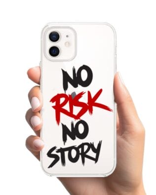 Etui do iPhone 12 przeźroczyste, silikonowe Flexi, Positive Vibes, No Risk No Story