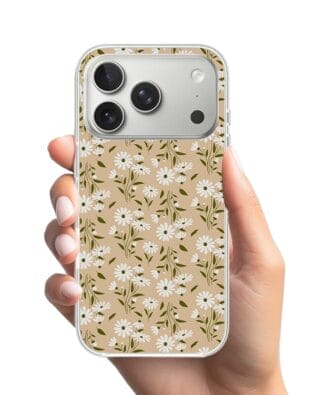 Etui do iPhone 17 Pro z MagSafe przeźroczyste, silikonowe Flexi, Summer Patterns, delikatne kwiatki na cielistym tle