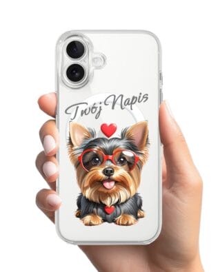 Etui do iPhone 17 z MagSafe przeźroczyste, silikonowe Flexi, Puppy Love, pies rasy York