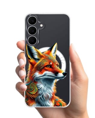 Etui do Samsung Galaxy S25 FE z MagSafe przeźroczyste, silikonowe Flexi, Dzika Mandala, Twarz lisa