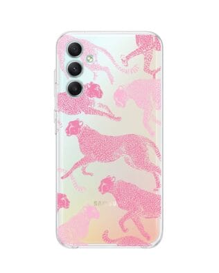 Etui do Samsung Galaxy A34 5G przeźroczyste, silikonowe Flexi, Mystic, Różowe pumy