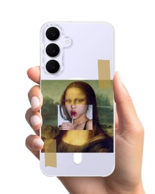 Etui do Samsung Galaxy S25 FE z MagSafe przeźroczyste, silikonowe Flexi, Mona lisa z lizakiem