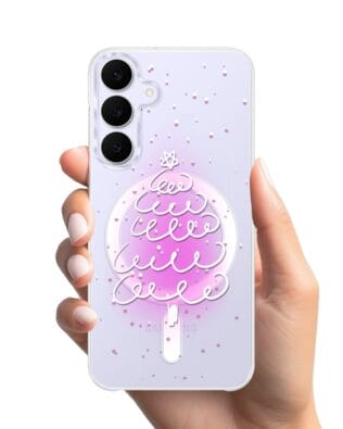 Etui do Samsung Galaxy S25 FE z MagSafe przeźroczyste, silikonowe Flexi, malowana choinka na różowym świetle