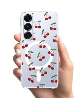 Etui do Samsung Galaxy S25 z MagSafe przeźroczyste, silikonowe Flexi, Mini Patterns, Wiśnie