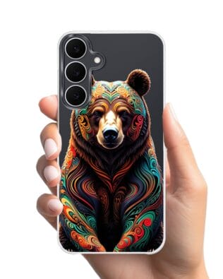 Etui do Samsung Galaxy S25 FE z MagSafe przeźroczyste, silikonowe Flexi, Dzika Mandala, Niedźwiedź