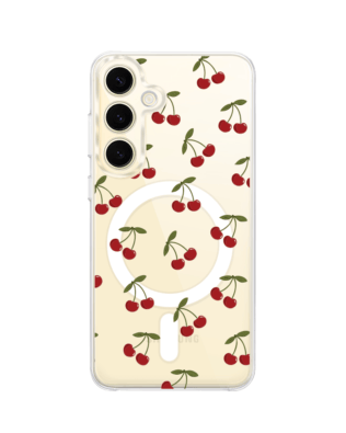 Etui do Samsung Galaxy S24 z MagSafe przeźroczyste, silikonowe Flexi, Mini Patterns, Wiśnie
