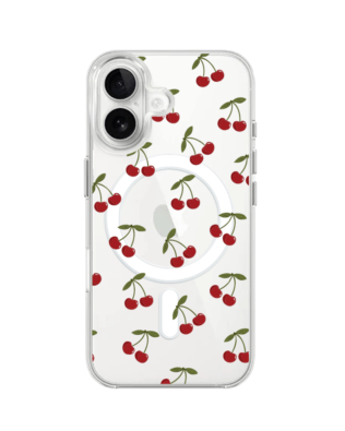 Etui do iPhone 16 z MagSafe przeźroczyste, silikonowe Flexi, Mini Patterns, Wiśnie