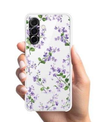 Etui do Samsung Galaxy A26 5G przeźroczyste, silikonowe Flexi, Fioletowe Bratki