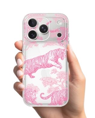 Etui do iPhone 17 Pro Max przeźroczyste, silikonowe Flexi, Mystic, Różowe tygrysy
