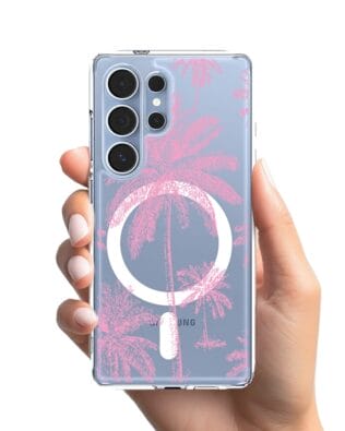 Etui do Samsung Galaxy S25 Ultra z MagSafe przeźroczyste, silikonowe Flexi, Mystic, Różowe palmy