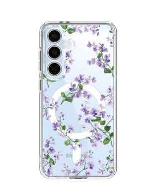 Etui do Samsung Galaxy S24 FE z MagSafe przeźroczyste, silikonowe Flexi, Fioletowe Bratki