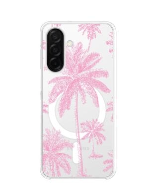 Etui do Samsung Galaxy A26 5G z MagSafe przeźroczyste, silikonowe Flexi, Mystic, Różowe palmy