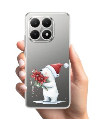 Etui do Xiaomi 15T przeźroczyste, silikonowe Flexi, Przytulne święta, Miś mikołajek