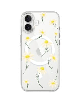 Etui do iPhone 17 z MagSafe przeźroczyste, silikonowe Flexi, stokrotki