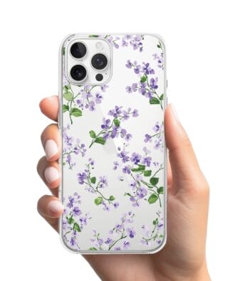 Etui do iPhone 12 Pro przeźroczyste, silikonowe Flexi, Fioletowe Bratki