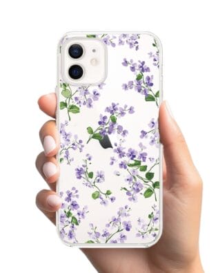 Etui do iPhone 12 przeźroczyste, silikonowe Flexi, Fioletowe Bratki