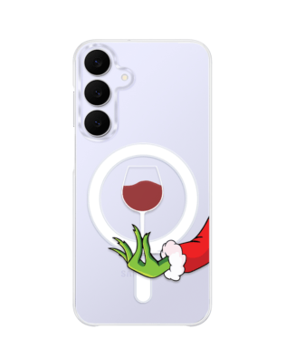 Etui do Samsung Galaxy S25 FE z MagSafe przeźroczyste, silikonowe Flexi, Zielony psotnik z lampką wina