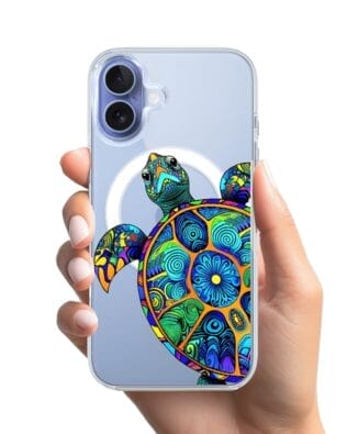 Etui do iPhone 17 z MagSafe przeźroczyste, silikonowe Flexi, Dzika Mandala, Żółw