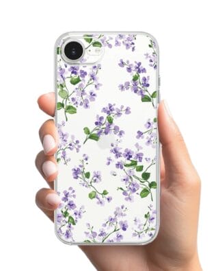 Etui do iPhone 16e przeźroczyste, silikonowe Flexi, Fioletowe Bratki