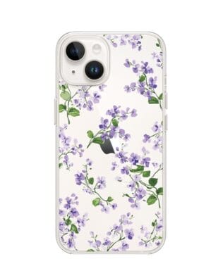 Etui do iPhone 14 przeźroczyste, silikonowe Flexi, Fioletowe Bratki