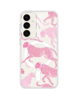 Etui do Samsung Galaxy S23 z MagSafe przeźroczyste, silikonowe Flexi, Mystic, Różowe pumy