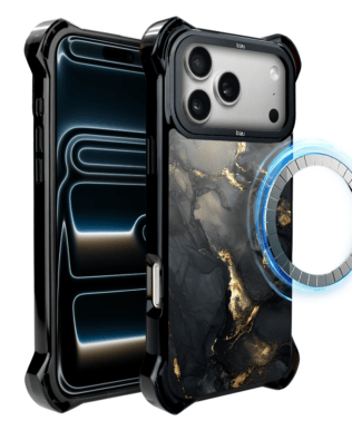 Etui do iPhone 17 Pro IBIZU DropGuard Ultra z MagSafe, Ethereal Essence, Czarny diament ze złotem