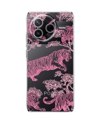 Etui do Xiaomi POCO F7 Pro przeźroczyste, silikonowe Flexi, Mystic, Różowe tygrysy