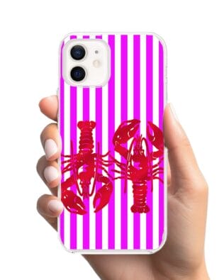 Etui do iPhone 12 przeźroczyste, silikonowe Flexi, kraby z różowymi paskami