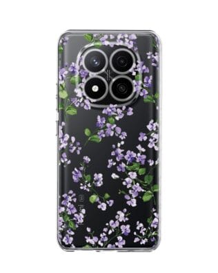Etui do Xiaomi Redmi Note 14 Pro 4G przeźroczyste, silikonowe Flexi, Fioletowe Bratki