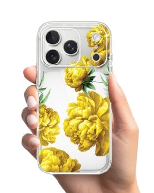 Etui do iPhone 17 Pro Max przeźroczyste, silikonowe Flexi, żółte piwonie