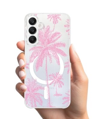 Etui do Samsung Galaxy A25 5G z MagSafe przeźroczyste, silikonowe Flexi, Mystic, Różowe palmy