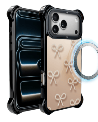 Etui do iPhone 17 Pro IBIZU DropGuard Ultra z MagSafe, Zimowa magia, Perłowe kokardki