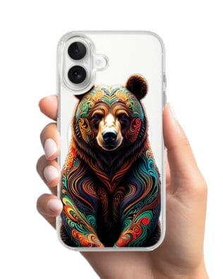 Etui do iPhone 17 z MagSafe przeźroczyste, silikonowe Flexi, Dzika Mandala, Niedźwiedź