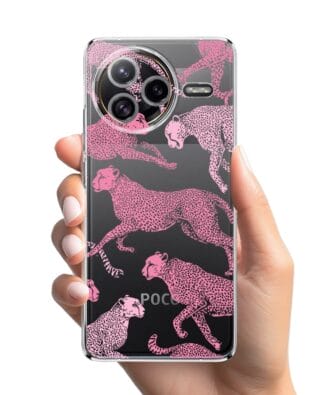 Etui do Xiaomi POCO F7 Ultra przeźroczyste, silikonowe Flexi, Mystic, Różowe pumy
