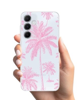 Etui do Samsung Galaxy A35 5G przeźroczyste, silikonowe Flexi, Mystic, Różowe palmy