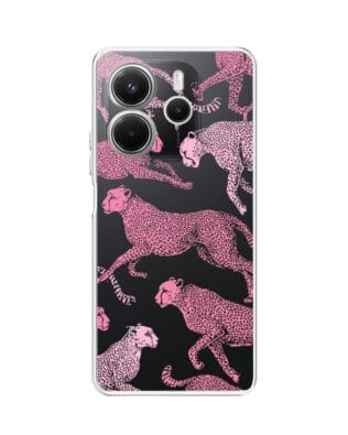 Etui do Xiaomi Redmi Note 14 5G przeźroczyste, silikonowe Flexi, Mystic, Różowe pumy