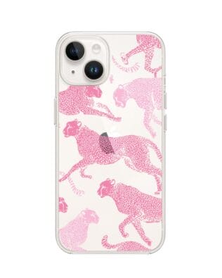 Etui do iPhone 14 Plus przeźroczyste, silikonowe Flexi, Mystic, Różowe pumy
