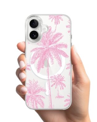 Etui do iPhone 16 Plus z MagSafe przeźroczyste, silikonowe Flexi, Mystic, Różowe palmy
