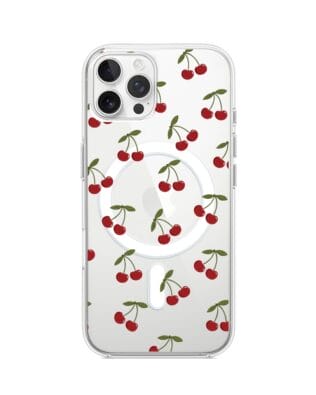 Etui do iPhone 12 Pro z MagSafe przeźroczyste, silikonowe Flexi, Mini Patterns, Wiśnie