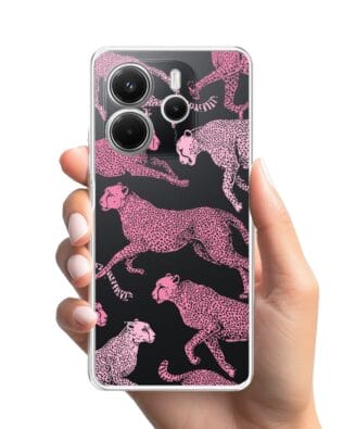 Etui do Xiaomi Redmi Note 14 5G przeźroczyste, silikonowe Flexi, Mystic, Różowe pumy